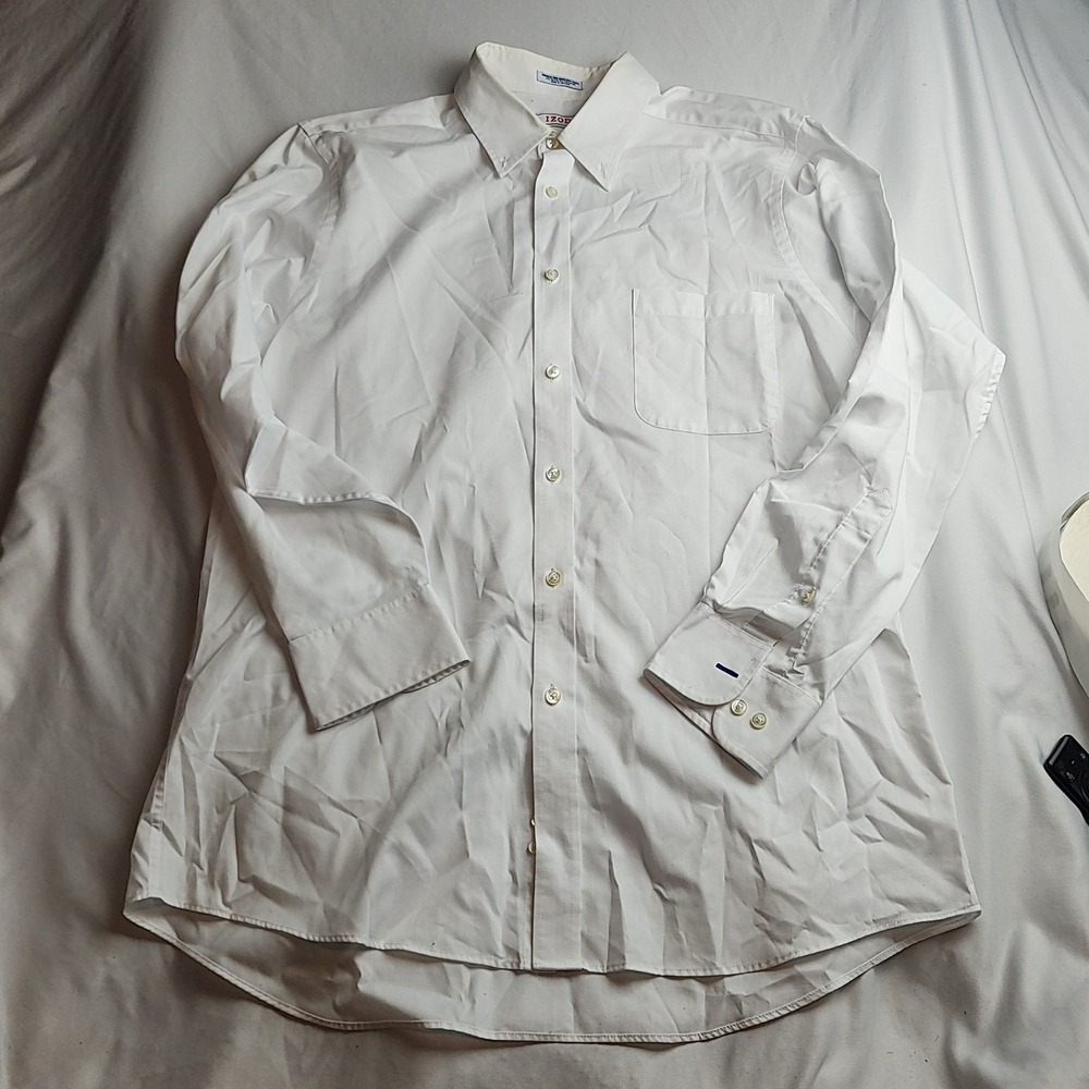IZOD Wrinkle Free Quick Dry Twill Dress Shirt White Men's Size 16